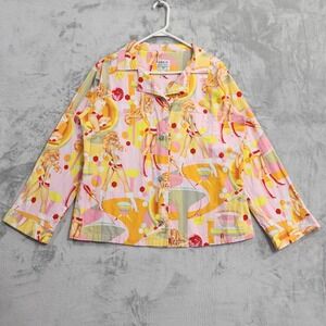 Vintage BRIGI Shirt Jacket Womens L Pink Retro Space Pin Up Rhinestone Buttons